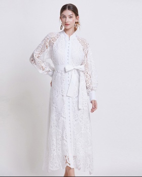 Wavy edge lace white long dress ladies frenum jumpsuit