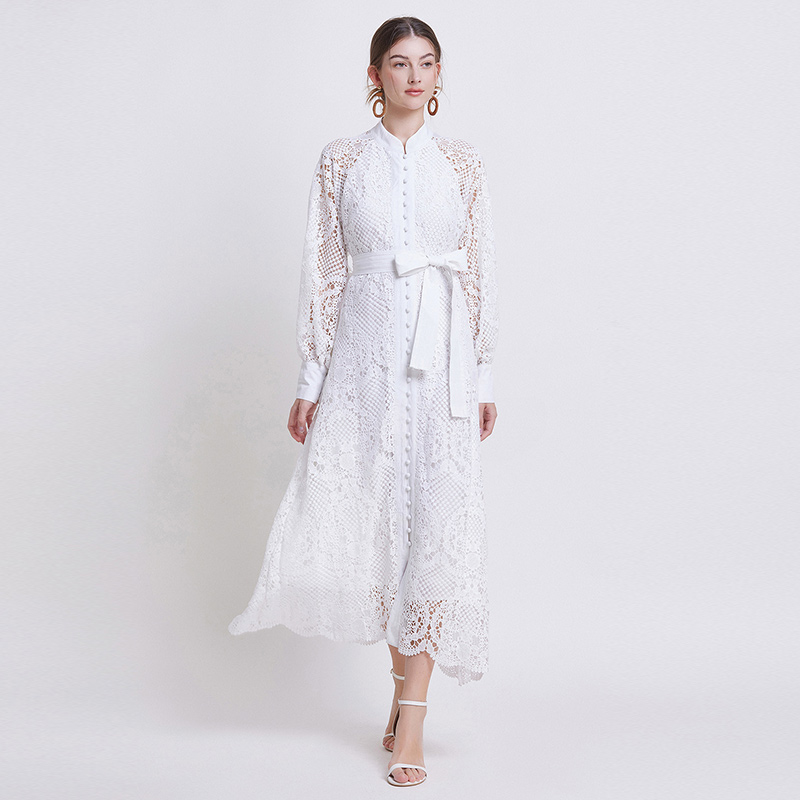 Wavy edge lace white long dress ladies frenum jumpsuit