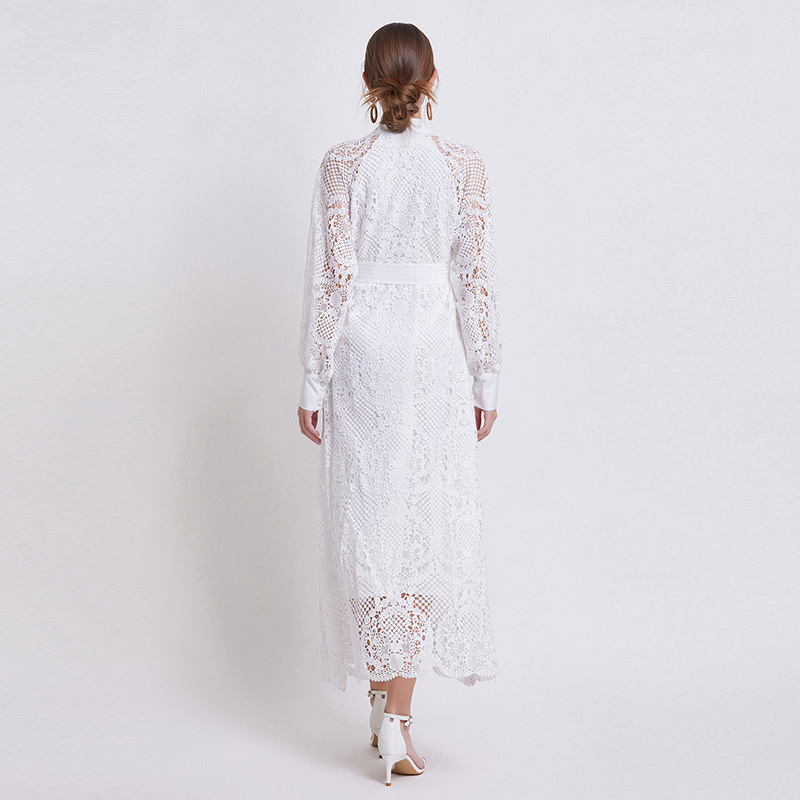 Wavy edge lace white long dress ladies frenum jumpsuit