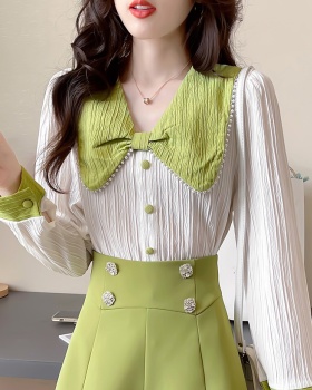 Long sleeve splice spring sweet college style tops