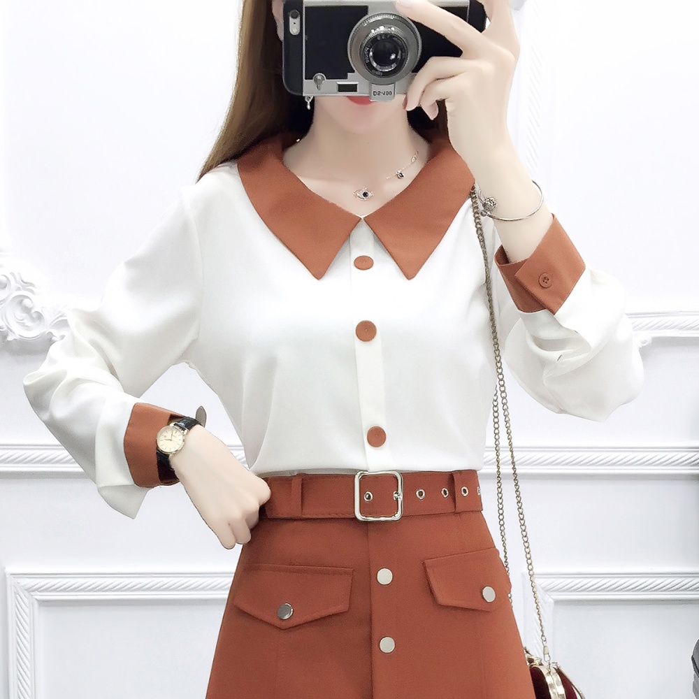 Temperament mixed colors chiffon shirt spring tops