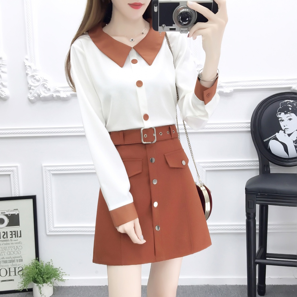 Temperament mixed colors chiffon shirt spring tops