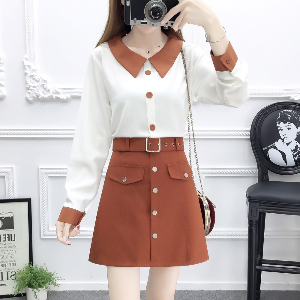 Temperament mixed colors chiffon shirt spring tops