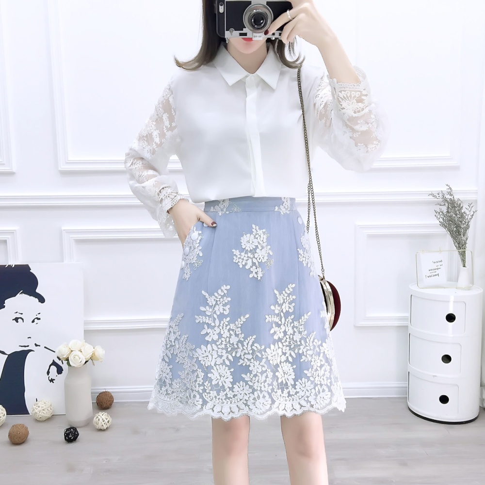 Temperament chiffon shirt lady skirt 2pcs set for women