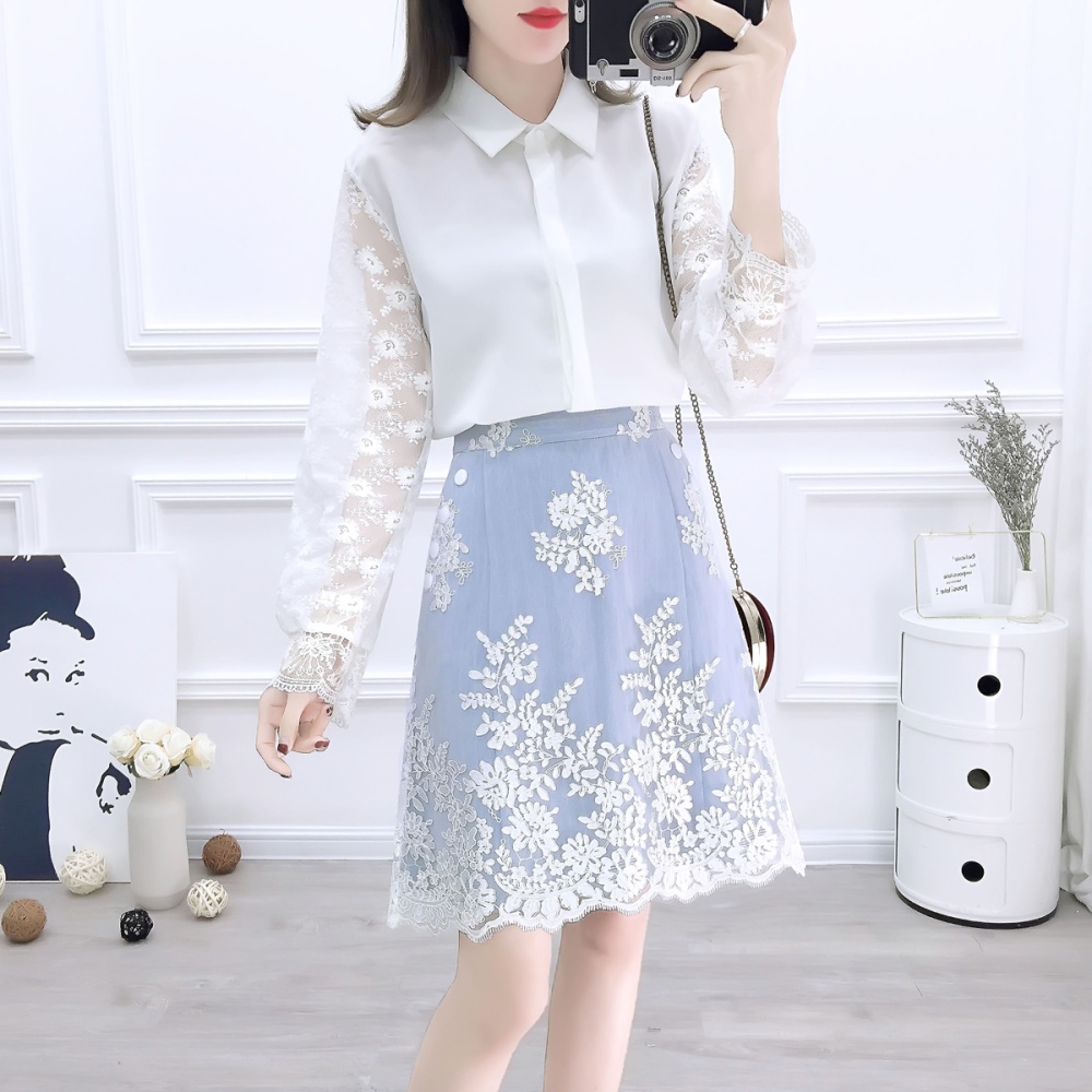 Temperament chiffon shirt lady skirt 2pcs set for women