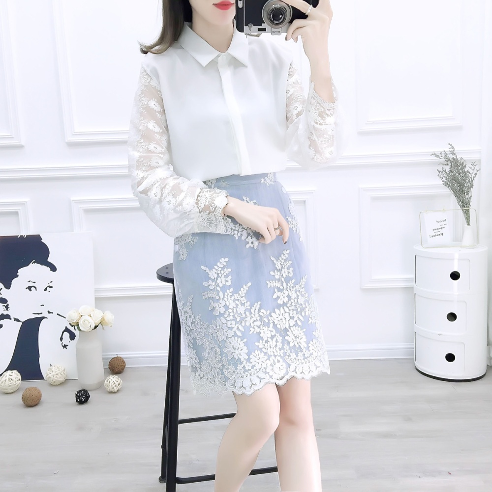 Temperament chiffon shirt lady skirt 2pcs set for women