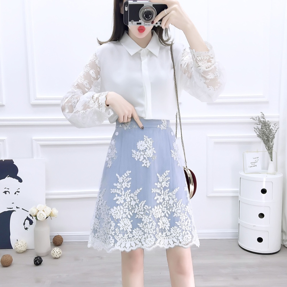 Temperament chiffon shirt lady skirt 2pcs set for women