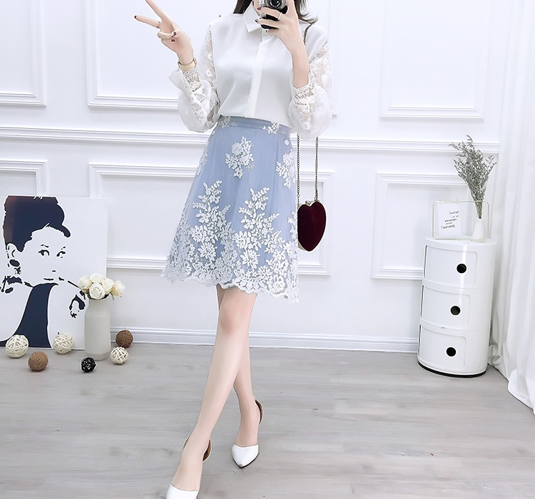 Temperament chiffon shirt lady skirt 2pcs set for women