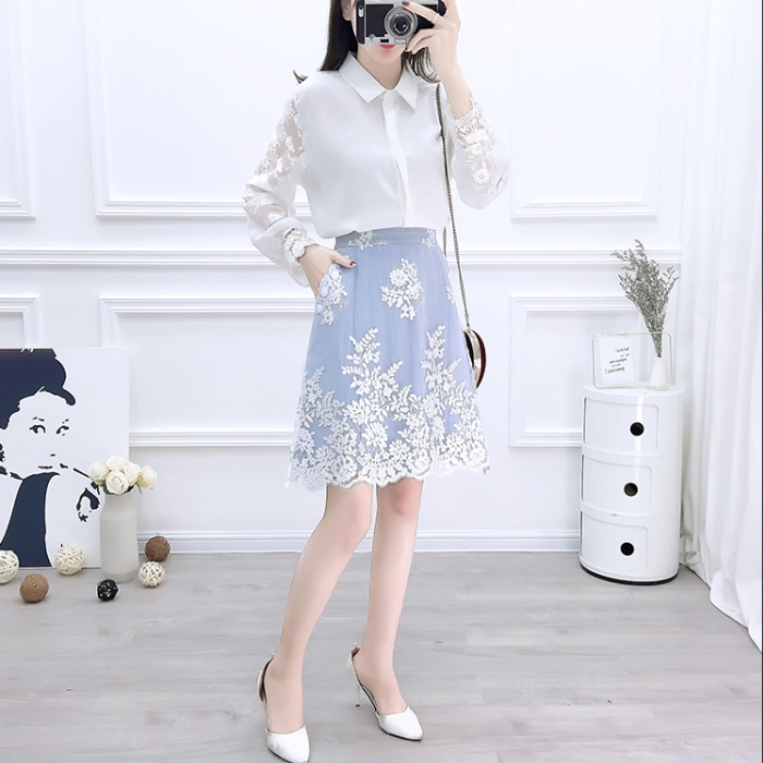 Temperament chiffon shirt lady skirt 2pcs set for women