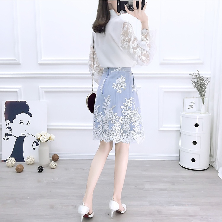 Temperament chiffon shirt lady skirt 2pcs set for women