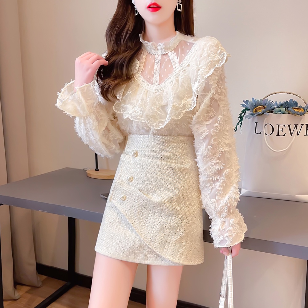 Splice chanelstyle lace temperament lady tops