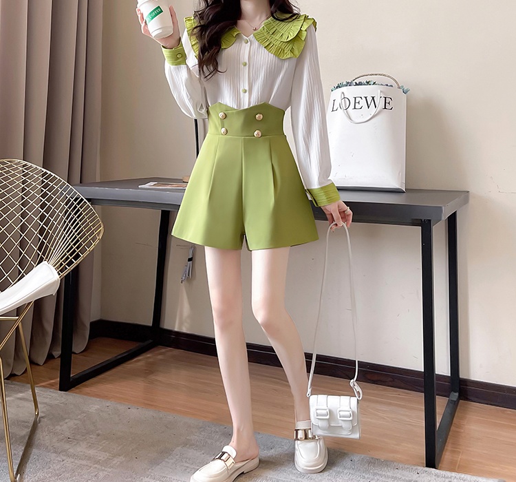 High waist A-line tops lady chanelstyle shorts 2pcs set