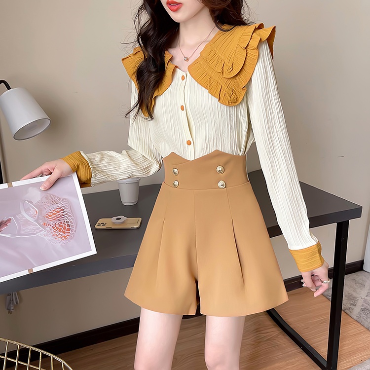 High waist A-line tops lady chanelstyle shorts 2pcs set