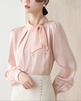 Retro drape commuting tops spring satin shirt for women