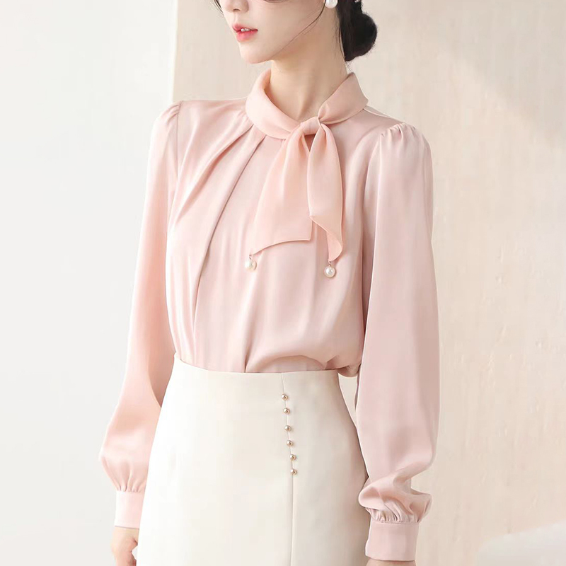 Retro drape commuting tops spring satin shirt for women