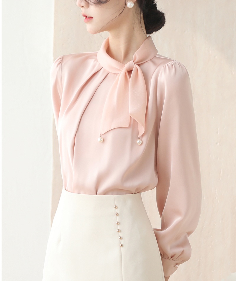 Retro drape commuting tops spring satin shirt for women