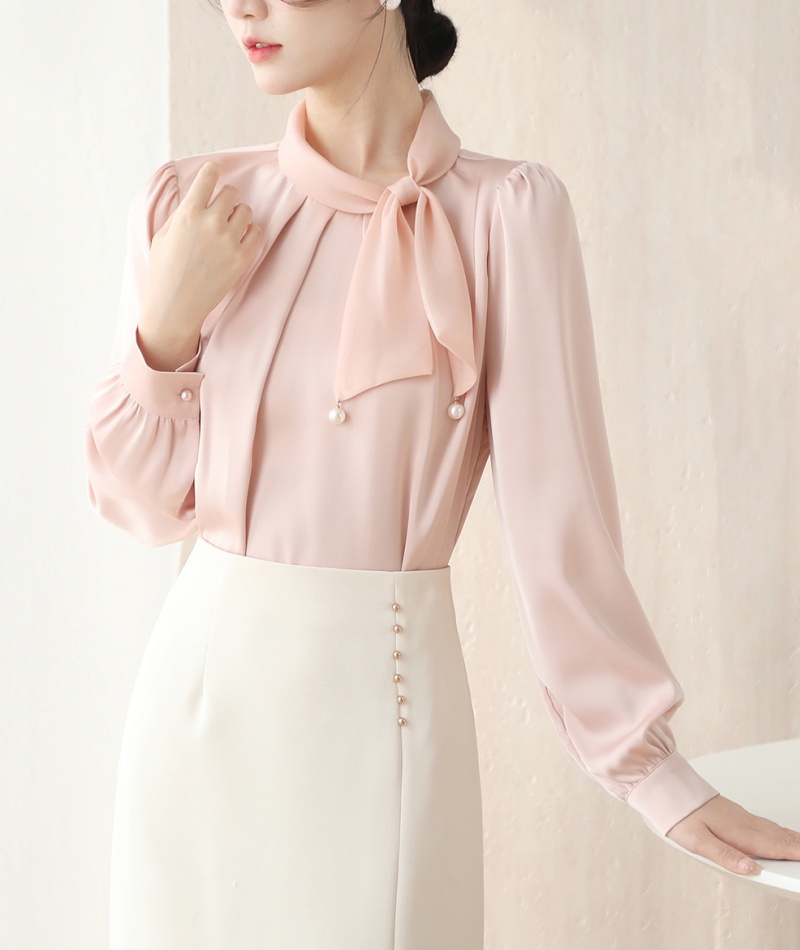 Retro drape commuting tops spring satin shirt for women