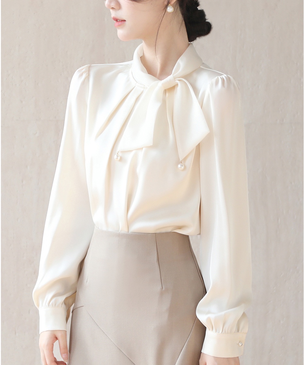 Retro drape commuting tops spring satin shirt for women