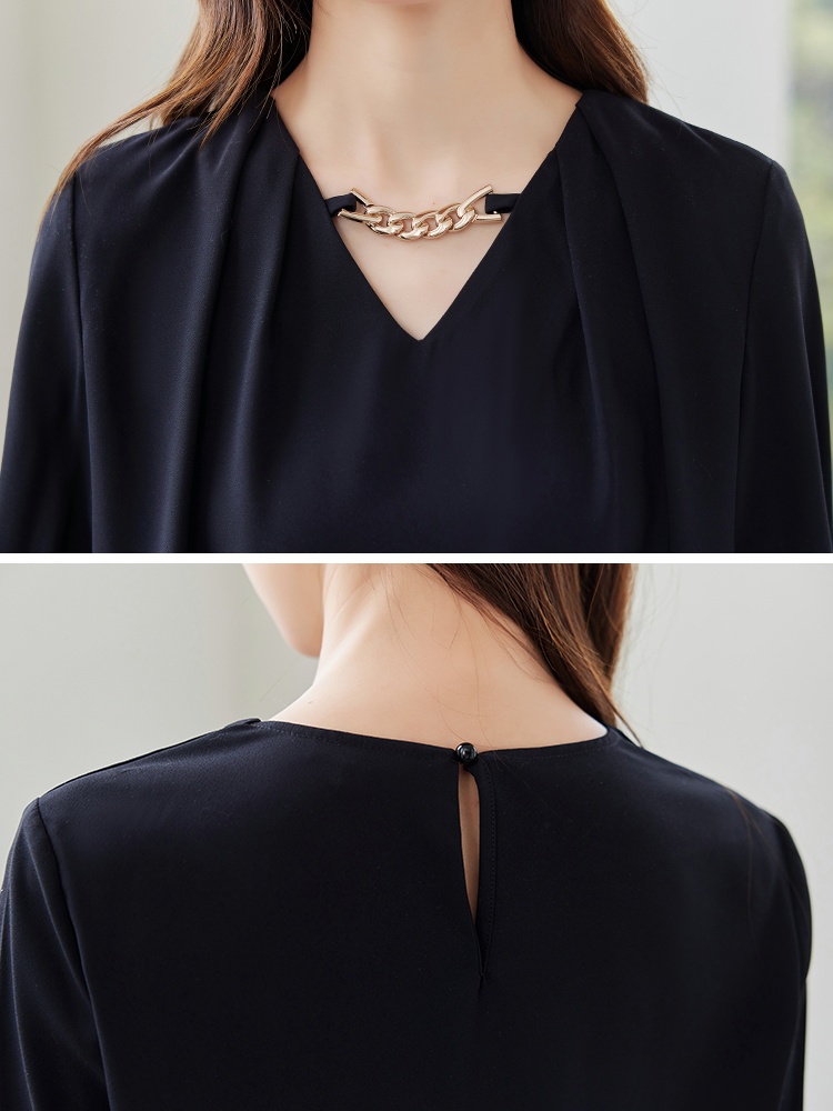 Pinched waist V-neck France style long sleeve shirt for women