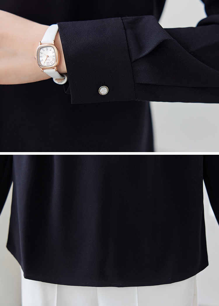 Pinched waist V-neck France style long sleeve shirt for women