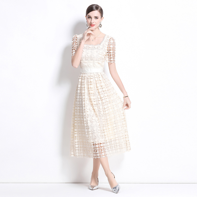 Hollow long slim fashion light luxury lace dress