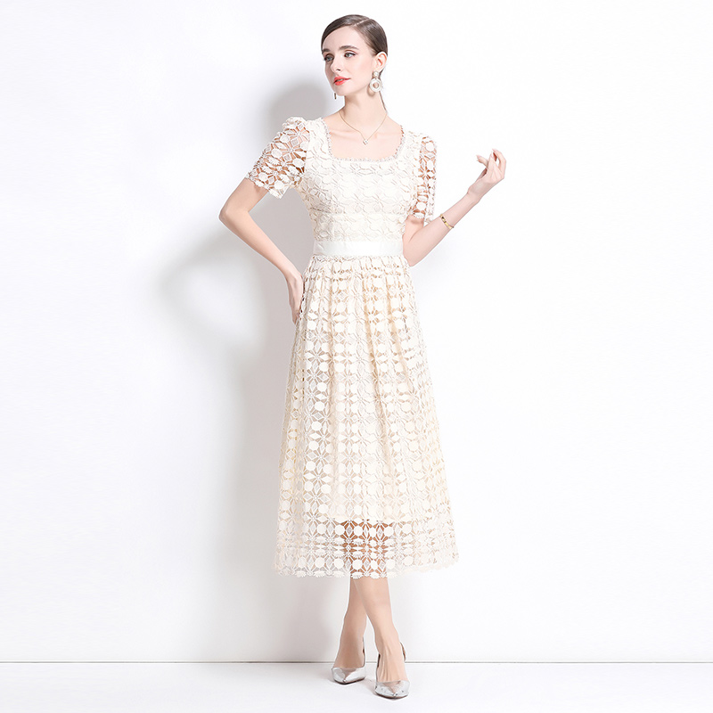 Hollow long slim fashion light luxury lace dress