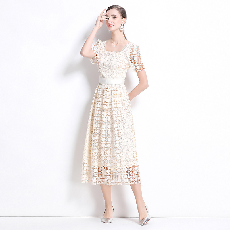 Hollow long slim fashion light luxury lace dress