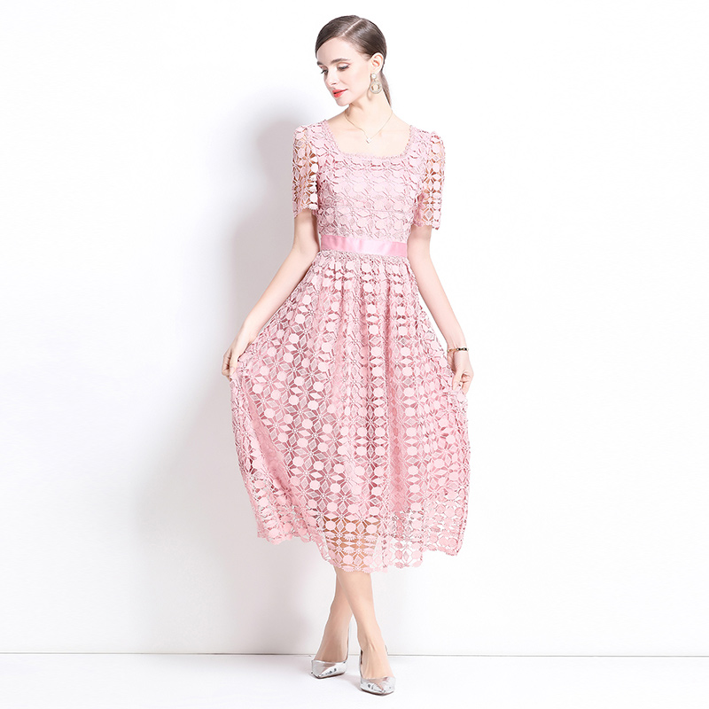 Light luxury fashion long hollow lace slim dress