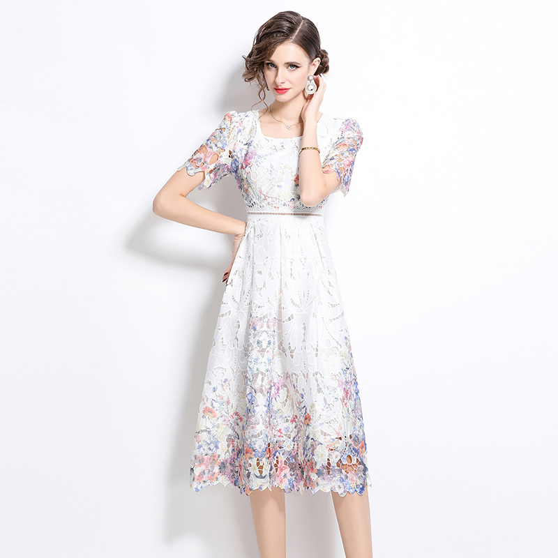 Long light luxury hollow fashion lace slim dress