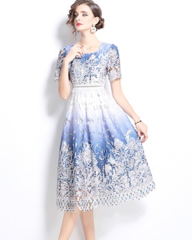 Long hollow slim fashion lace light luxury dress