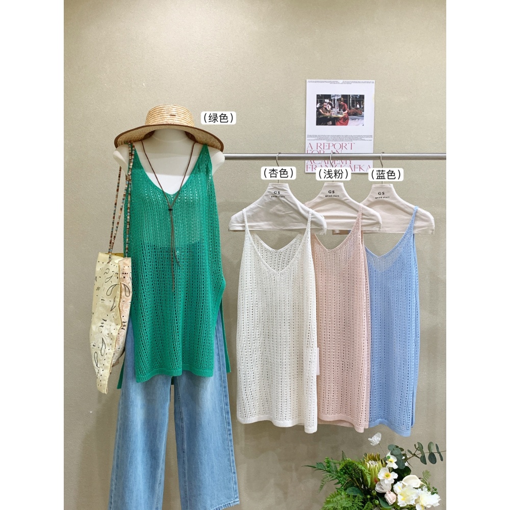 Loose multicolor spring smock hollow sling dress for women