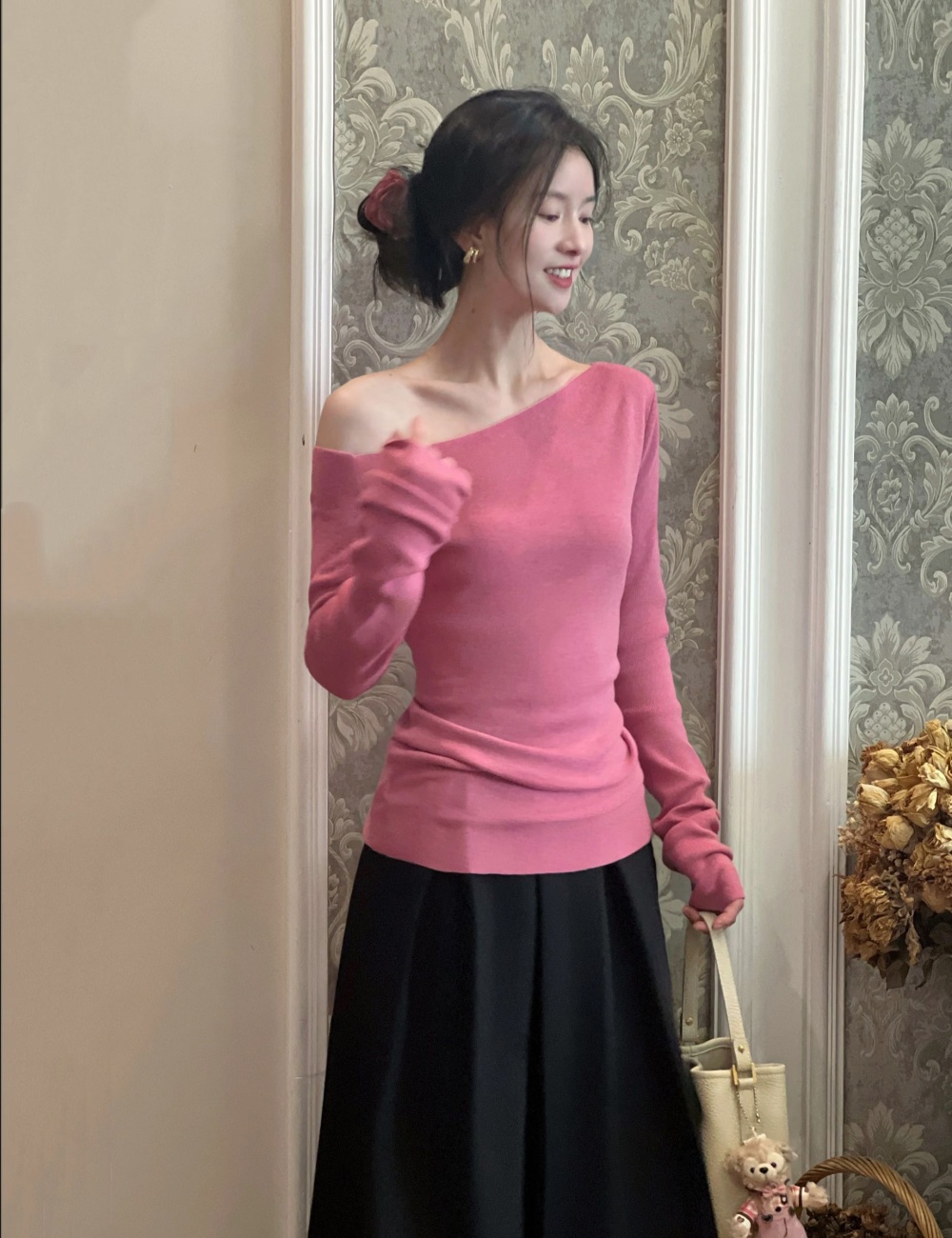 Spring pink Korean style sweater for women