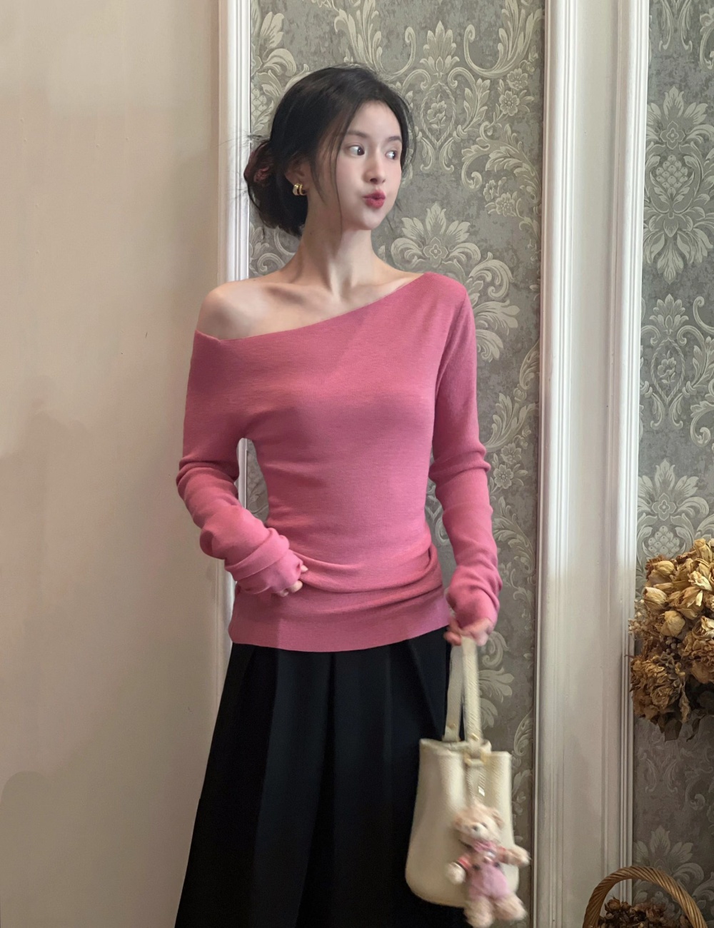 Spring pink Korean style sweater for women