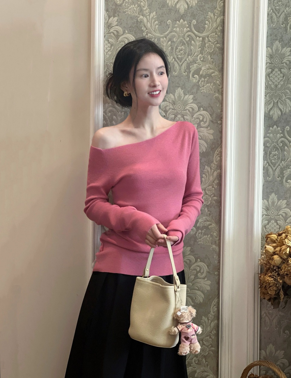 Spring pink Korean style sweater for women