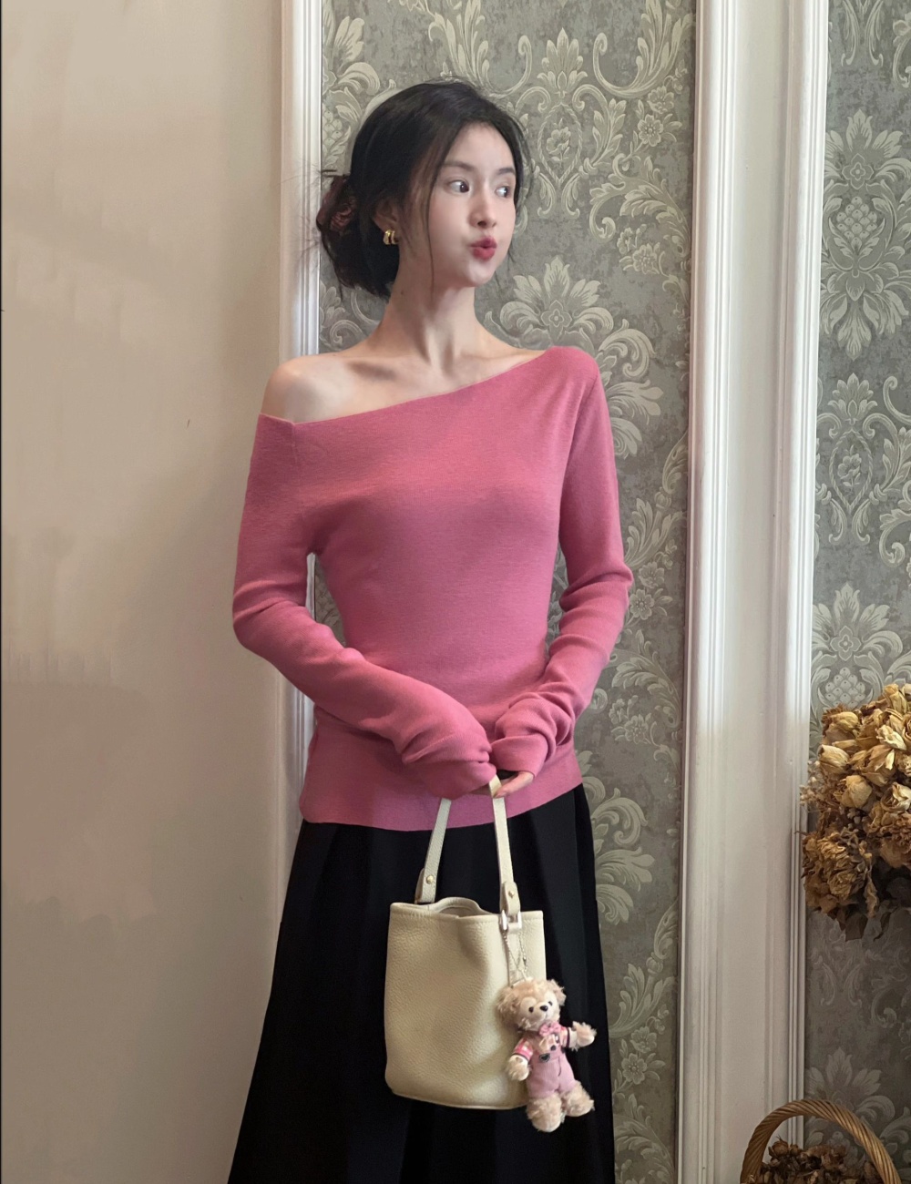 Spring pink Korean style sweater for women