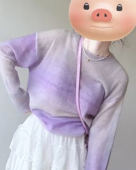 Gradient knitted small shirt purple tops