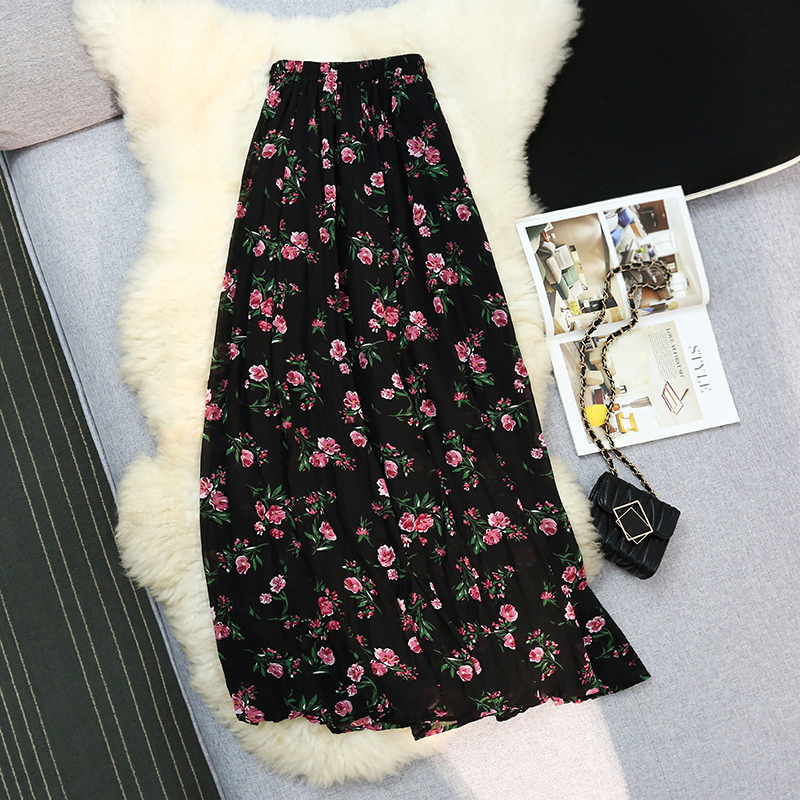 Floral colors big skirt skirt retro slim long skirt