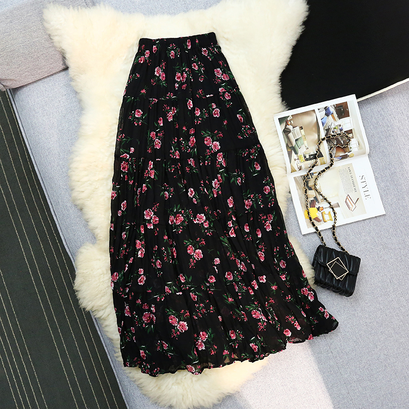 Floral colors big skirt skirt retro slim long skirt