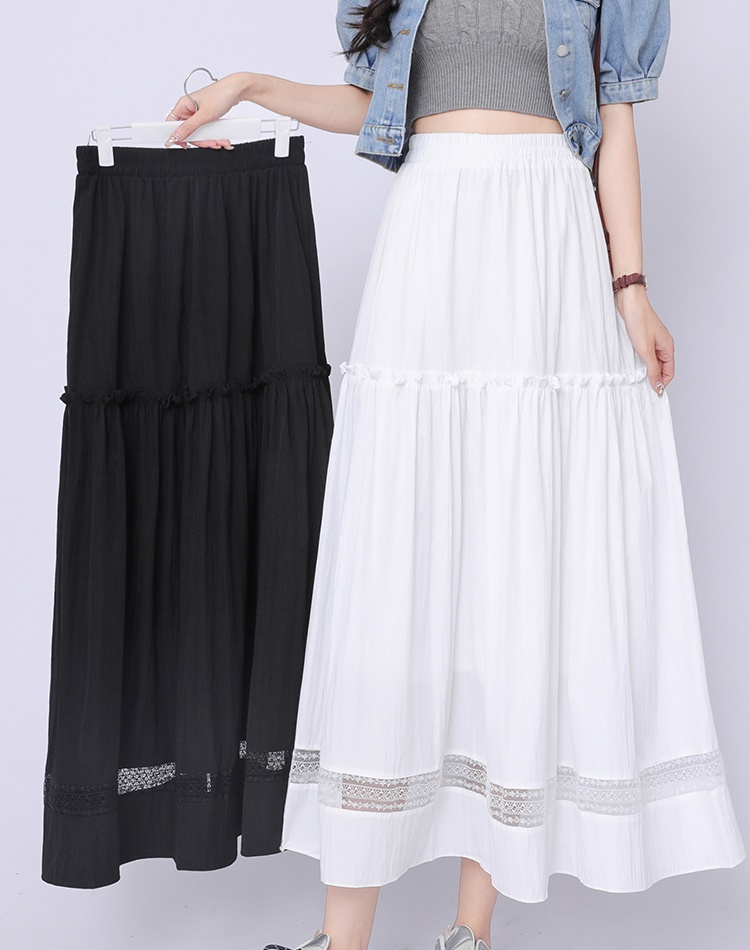 Big skirt A-line slim high waist white long skirt for women