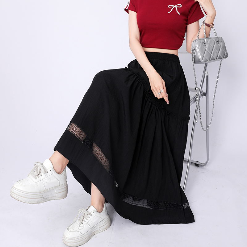 Big skirt A-line slim high waist white long skirt for women