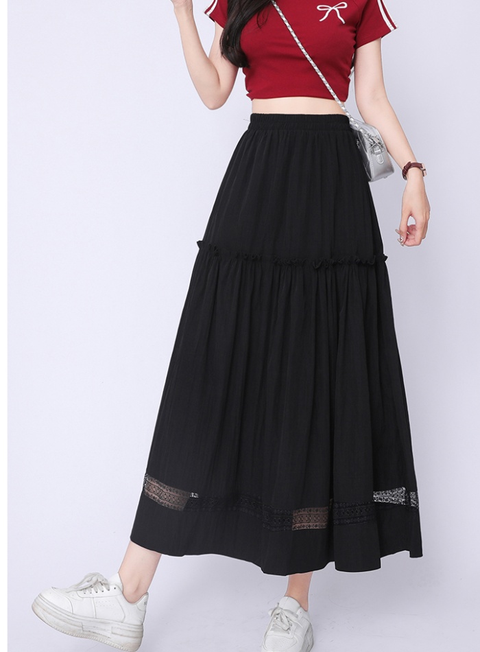 Big skirt A-line slim high waist white long skirt for women