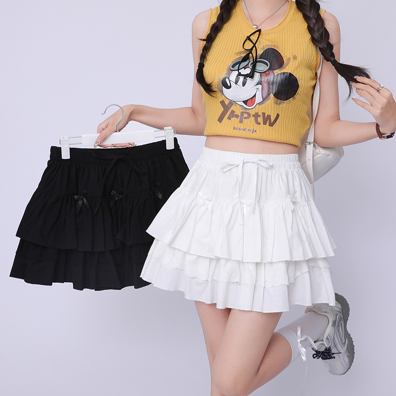 Lace high waist sweet slim double skirt for women