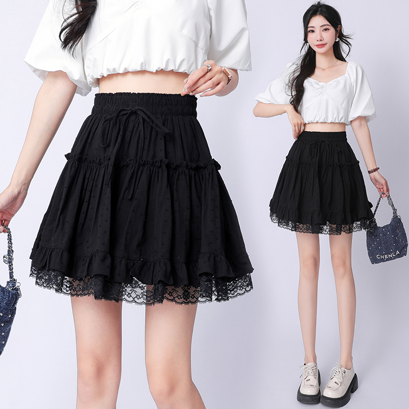 A-line splice skirt slim lace short skirt for women