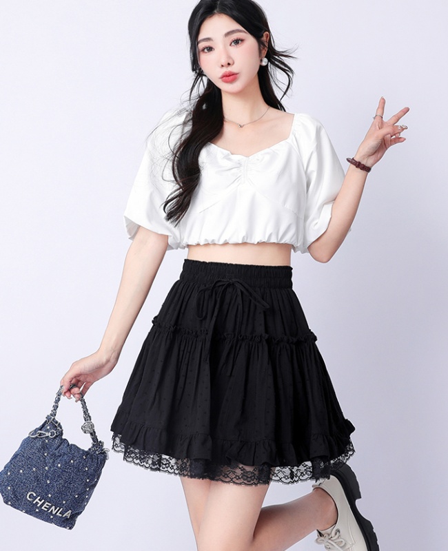 A-line splice skirt slim lace short skirt for women