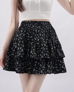 Lotus leaf edges black short skirt chiffon A-line skirt