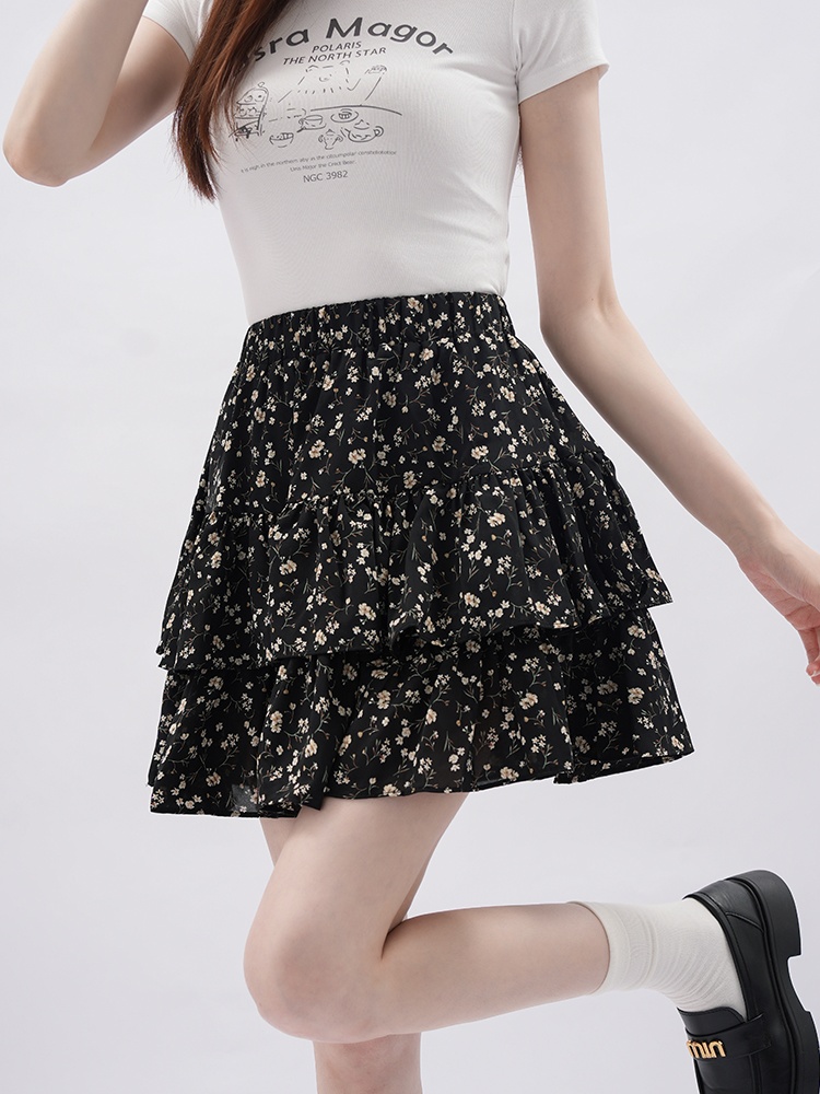 Lotus leaf edges black short skirt chiffon A-line skirt