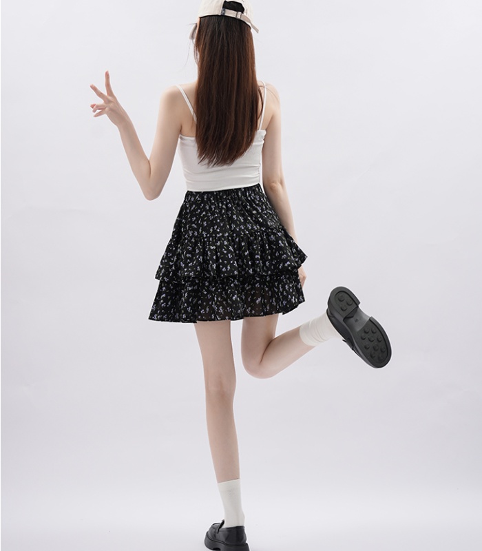 Lotus leaf edges black short skirt chiffon A-line skirt