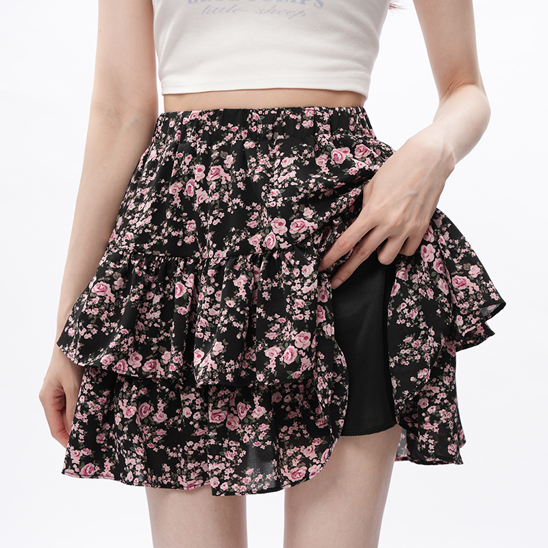 Summer sweet slim skirt floral high waist short skirt