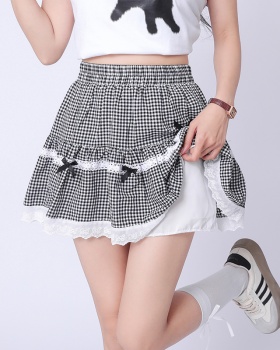 Cake A-line thick and disorderly splice high waist plaid skirt