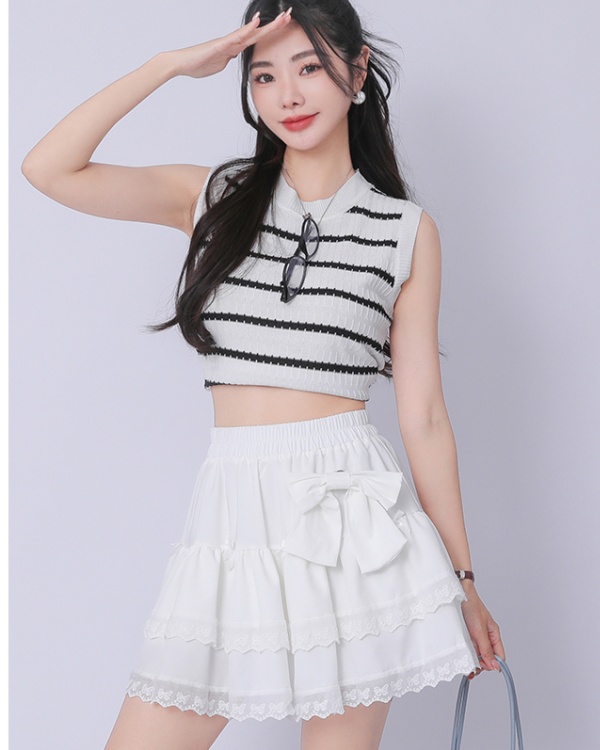 Lace bow skirt thick and disorderly short skirt for women